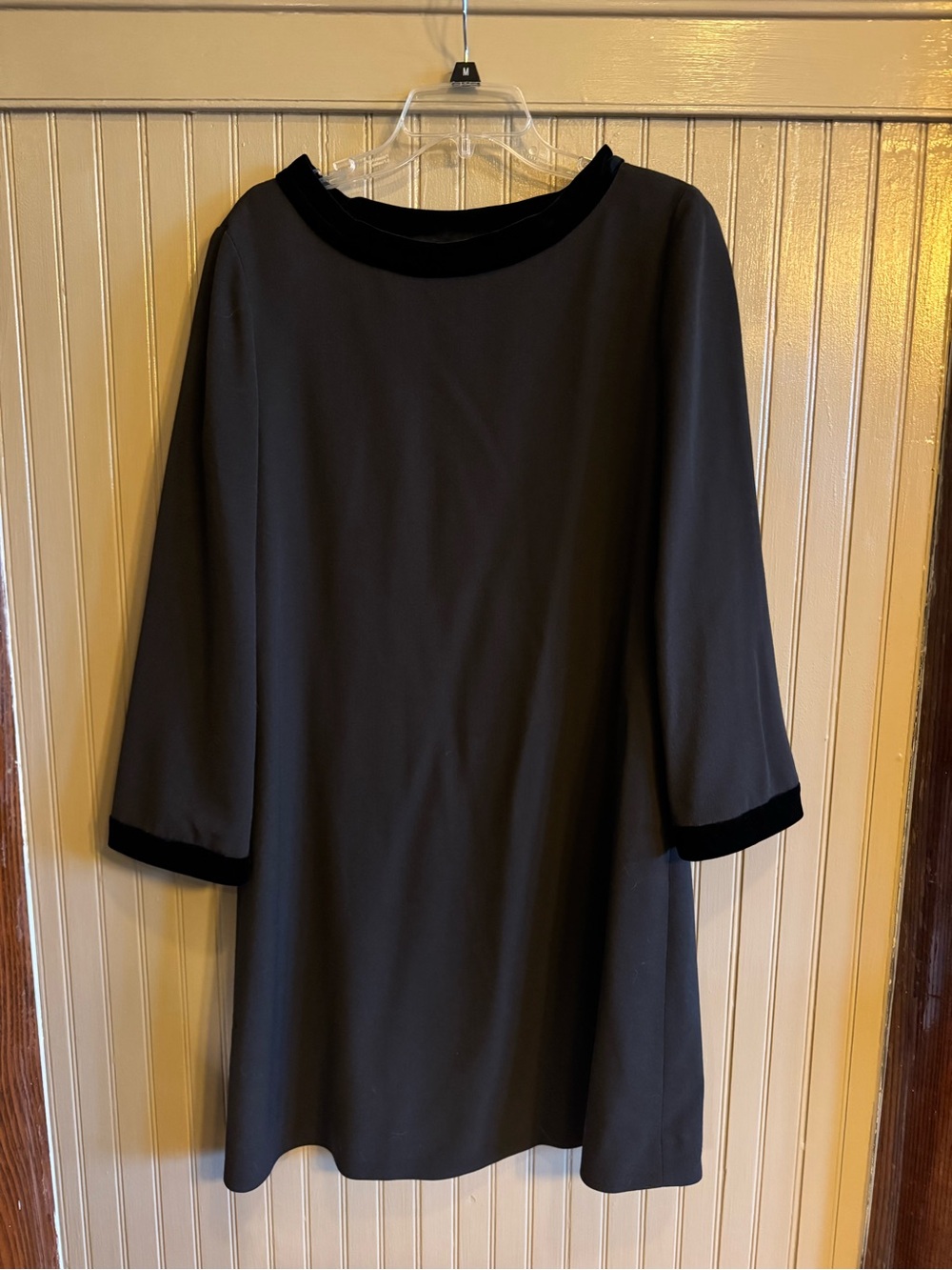 Vintage Emporio Armani Black Shift Dress Velvet Trim Made in Italy